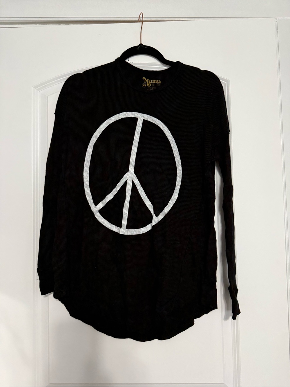 Mumu Black Long Sleeve Top with White Peace Sign